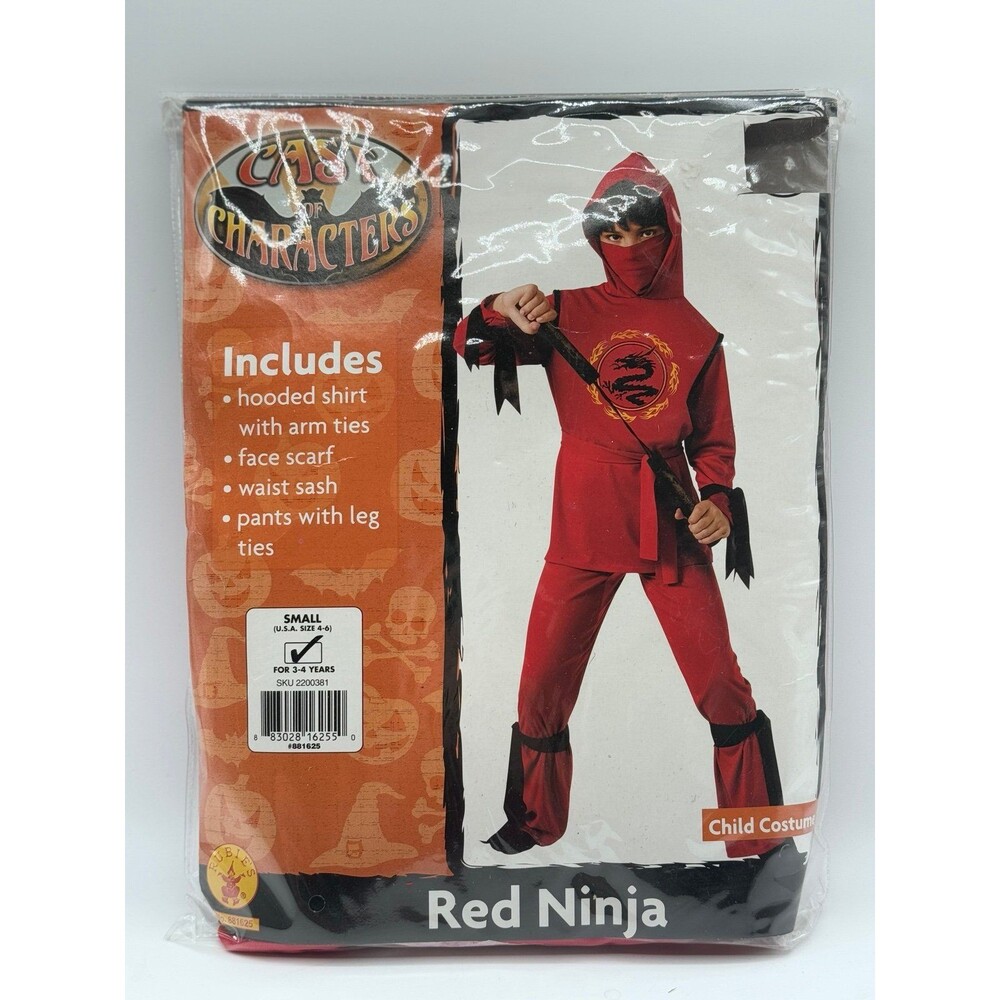 Children's Red Ninja Costume Dress Up Pretend Play Halloween Size 4-6 Rubies